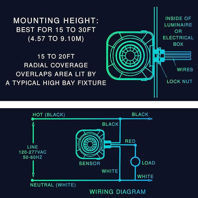 EverElectrix Ceiling Occupancy Motion Sensor, Passive Infrared Technology, High Bay Fixture Mount 360 Degree, Hard-Wired, 120-277 VAC, Commercial/Industrial Grade, 10-Pack