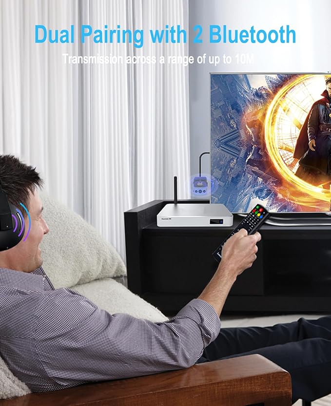 BabbleCom Bluetooth 5.3 Transmitter Receiver, 2-in-1 Adapter for Airplane, Bluetooth Transmitter for 3.5mm Aux Jacks Headphone, TV, Home Stereo, Speakers, Headphone, Car, Dual Connection