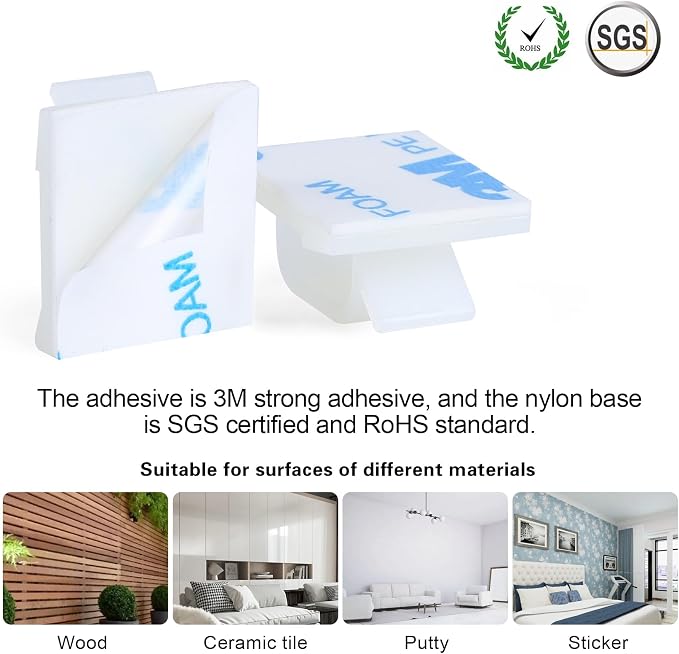 XHF 3/4” Adhesive Cable Wire Clips White 60PCS, Cable Staples Outdoor Cable - Image 3