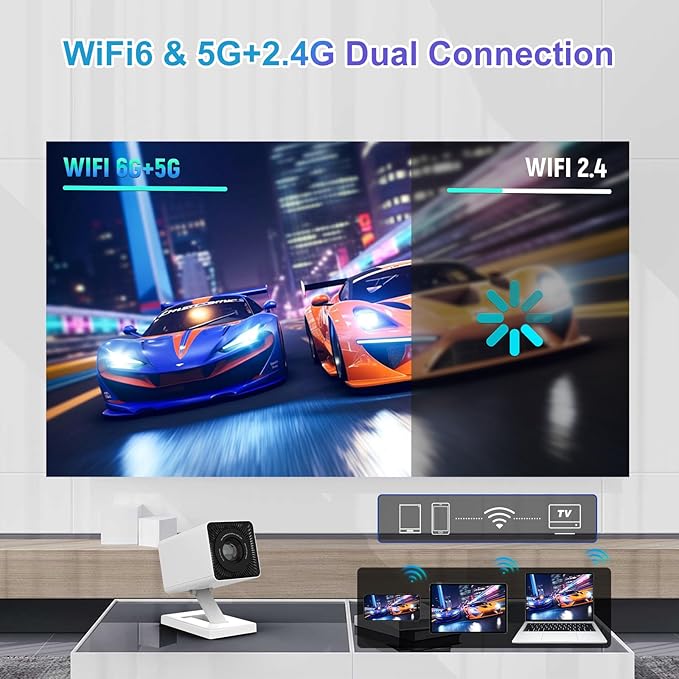 [Built-in Apps & 2026 Upgraded] Mini Projector｜Portable Projector 1080P/4K Support｜Smart Projector with Auto Keystone Correction｜Home/Movie Projector for Phone/TV Stick/Laptop