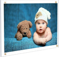 Kalami 8x10 Picture Frame Wall Mount Self Adhesive, Clear Acrylic No Drill Floating Frameless Poster Frame for Office Photo Canvas Document Gallery, Full Frame Size 10x11