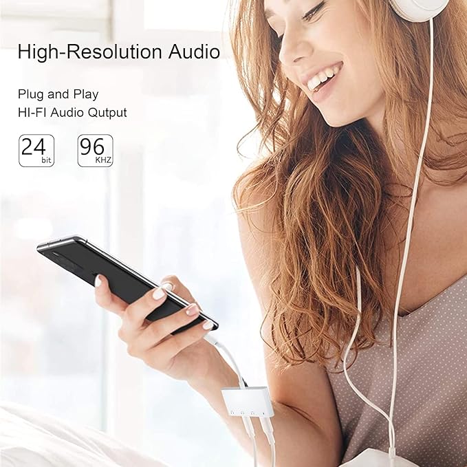 Unitrox 4 in 1 Headphone Splitter, iPhone Headphone Adapter + Dual 3.5mm Headphone Jack Adapter + Charging Port for iPhone 14 13 12 11 X 8 7