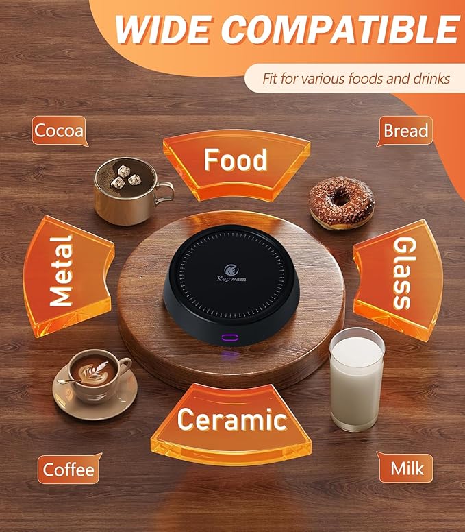 Kepwam Mug Warmer - 25W Coffee Warmer for Desk Auto Shut Off, 3-Level Temp with Indicator Lights, Smart Candle Warmer Plate, Cup Warmer Heated Coaster for Coffee, Milk, Tea, Safely Use for Office/Home