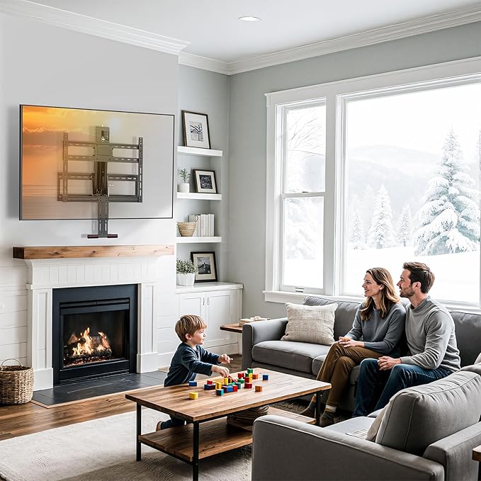 Pull Down TV Mount for Fireplace, Height Adjustable for Most 43-80 Inch TVs, Max VESA 600x400mm up to 80lbs, Full Motion Articulating Above Mantle Installation