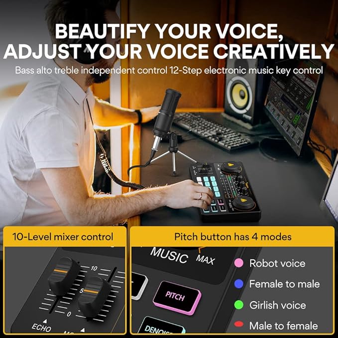 MAONO Podcast Equipment Bundle Audio mixer All-in-One Podcast Production Studio with 3.5mm Microphone for Live Streaming, Recording, PC, Smartphone, DJ MaonoCaster Lite (AU-AM200-S1)