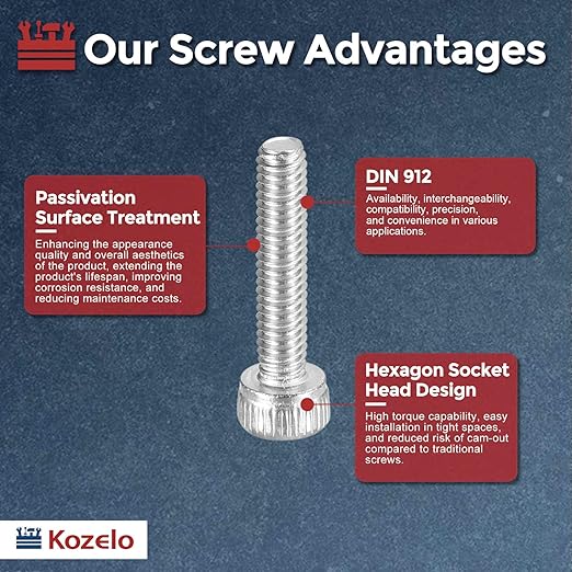 Kozelo 50pcs Socket Head Cap Screws - [M2.5-0.45 x 10mm] 304 Stainless Steel Allen Socket Drive for Electrical Motor 3D Printing Fan Engine Replacement Use, Silver