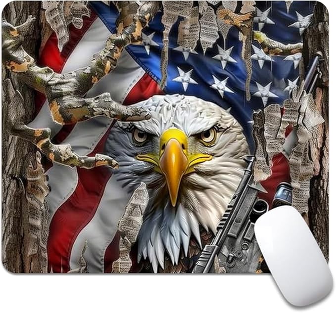 American Flag Eagle rip Oak camo Square Mouse pad, Texture, Waterproof, Anti Slip Rubber Base, Computer Mouse pad, Laptop Mouse pad