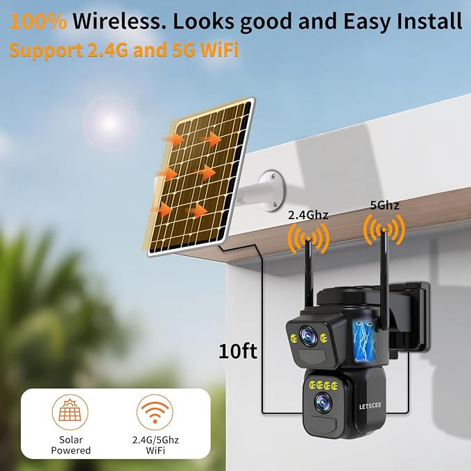 LETSCEE Dual Lens Security Cameras Wireless Outdoor，Solar Cameras - Image 3