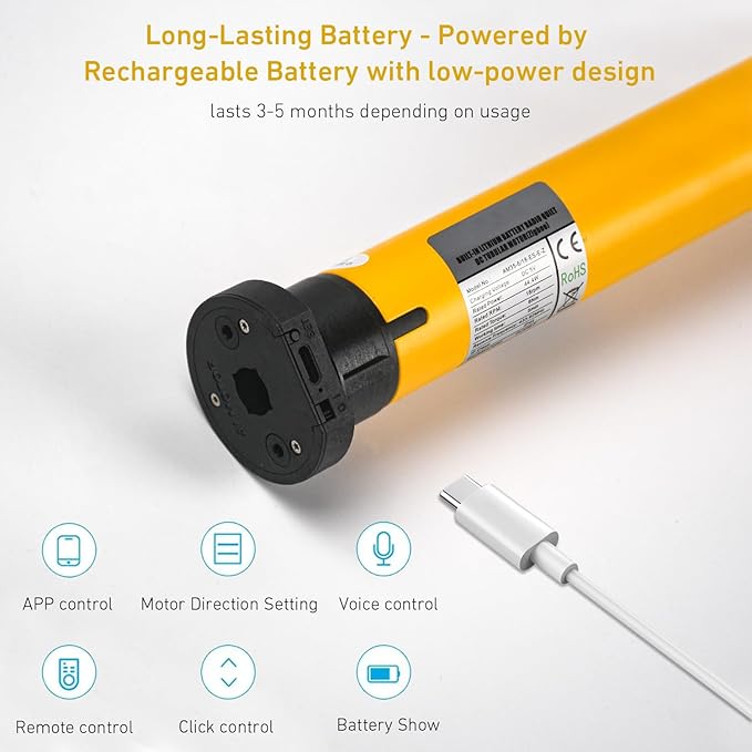 ZigBee Smart Motor for 2" (50mm) Shade Tube – Compatible with Alexa, Google Home, Tuya Smart Life App – Battery-Powered Roller Blind Motor