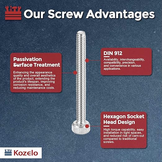 Kozelo 50pcs Socket Head Cap Screws - [M2-0.4 x 18mm] 304 Stainless Steel Allen Socket Drive for Electrical Motor 3D Printing Fan Engine Replacement Use, Silver