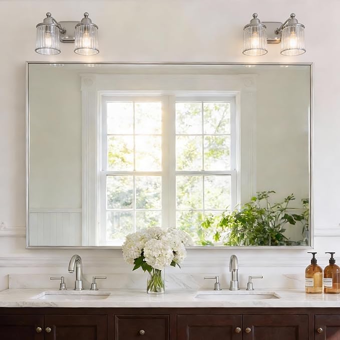 36x55 inch Bathroom Mirror, Silver Rectangle Mirror with Thin Metal Frame, Large Rectangular Wall Mirrors for Bathroom, Living Room, Big Mirror Hang Horizontal/Vertical