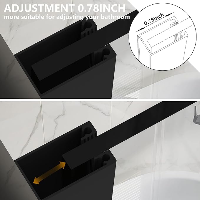 Bathroom Shower Door Screen, 34 in. W x 74 in. H Single Panel Frameless Shower Screen with Tempered Glass, for Bathroom and Bathtub, Smoked Gray Shower Door Screen with Matte Black Rods
