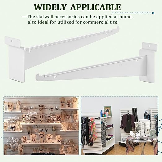 AYAYGD 10 Pack Slatwall Knife Shelf Bracket, 8 inch Slatwall Bracket for Shelves, Heavy Duty Metal Slatwall Accessories with Lip for Slat Wall Panels Shelving Display Home Commercial, White