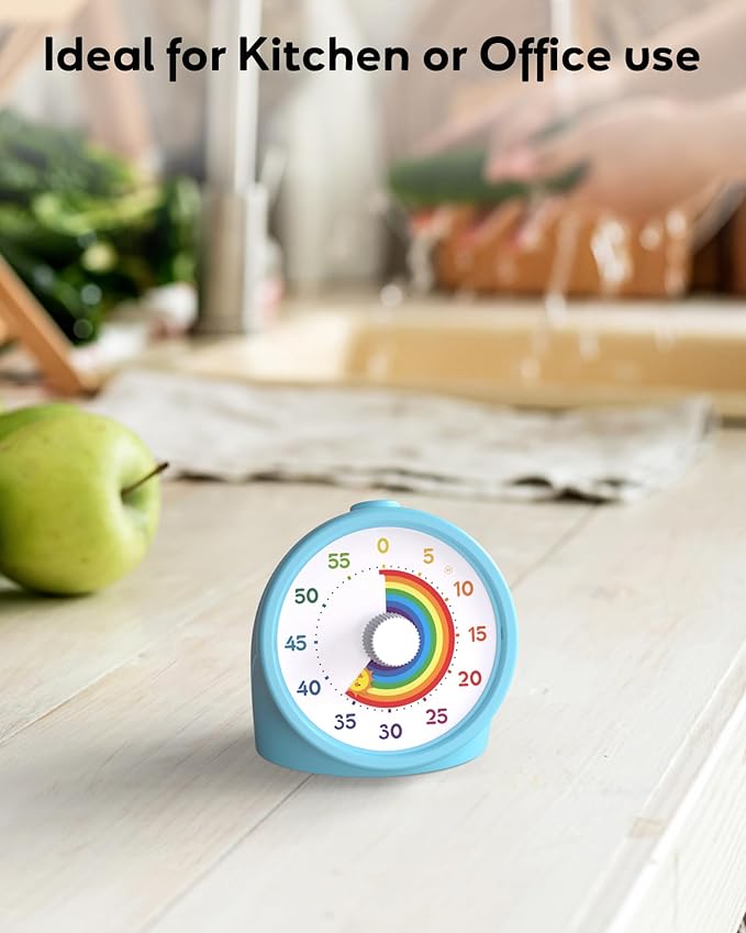 BellMan Visual Timer with Pause Button, 60 Minute Countdown Rainbow Timer for Kids and Adults with Silent Operation, Study and Meetings Time Management Tool, for Home, Office and Gift, Light Blue