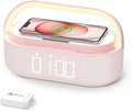 COLSUR Bluetooth Speaker Alarm Clock with Wireless Charger, FM Radio, Adjustable LED Night Light, 6 in 1 Bedroom Portable Speaker 2500mAh, Phone Stand for Bedside, Home, Office, Gift (Pink)