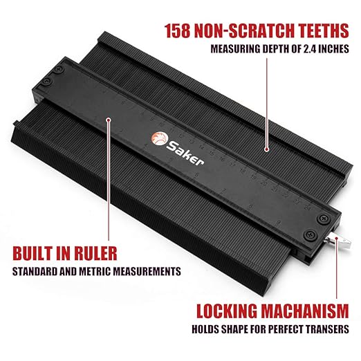 Saker Contour Duplication Gauge-Adjustable Lock -Precisely Copy Irregular Shape -Irregular Welding Woodworking Tracing - Must Have Tool for DIY Handyman, Construction(10 Inch+5 Inch) (Black)