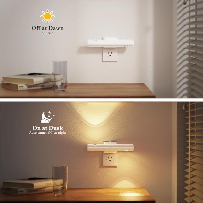 JandCase LED Night Light, Modern Night Lights Plug into Wall, Soft White 3000K,0-100LM Adjustable Brightness with Dusk-to-Dawn Sensor, Dimmable Night Lights for Bathroom, Hallway, Bedroom,Stairway