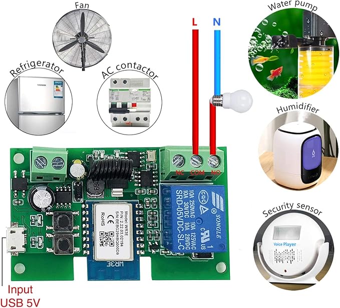 Newgoal WiFi Inching/Selflocking Relay Modules WiFi Momentary Switch with 433 MHz RF Remote Control(Tuya SmartLife APP)