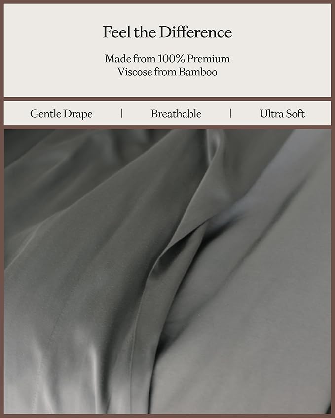 Cozy Earth Luxury Bed Sheet Set - 100% Viscose from Bamboo Fabric, Ultra-Soft & Breathable, Fits Regular & Deep Pocket Mattresses up to 20" - 4 Pieces Queen Sheet Set Dove Grey