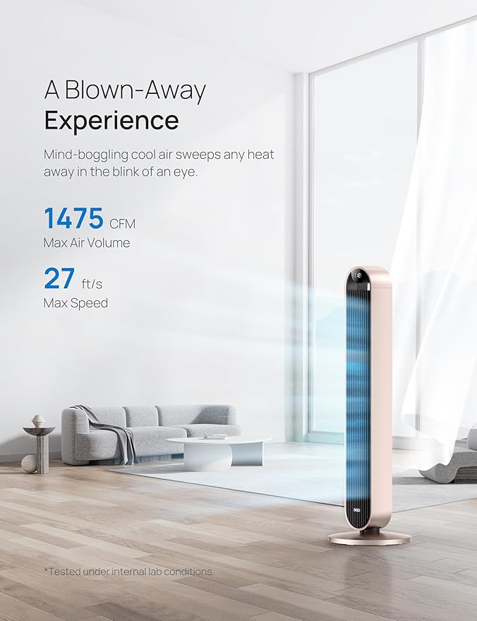 Dreo Smart Tower Fan Voice Control, 120° Oscillating Fan Works with Alexa/Google/App/Remote, 42 Inch, 25dB Quiet DC Bladeless Fan for Bedroom,12 Speeds, Floor Fan for Home, Office, Pilot Max S