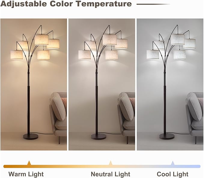 Fansdrick Dimmable Floor Lamp - Arc Floor Lamps for Living Room, 4000LM Super Bright Modern Tall Standing Lamp with Black Shades & Heavy Base, Mid Century Tree Floor Lamp for Bedroom Office