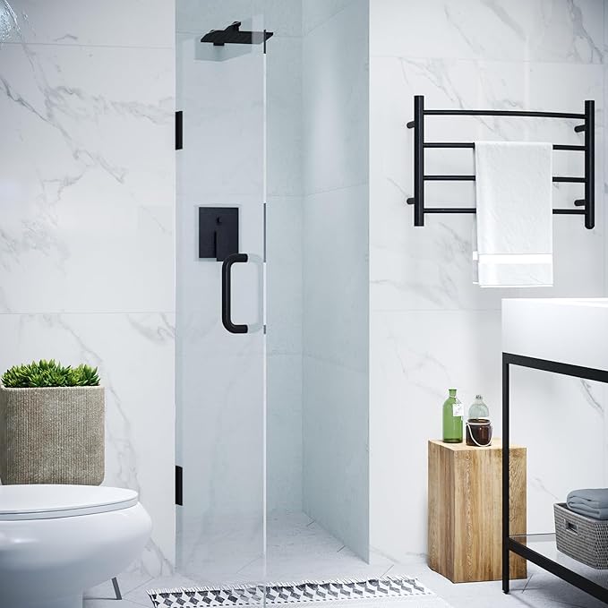 ANZZI 70" x 24" Frameless Shower Door in Matte Black,Water Repellent Glass Shower Door with Seal Strip Parts and Handle, 5/16 Glass Hinged Shower Door with Handle (SD-AZ09-01MB)