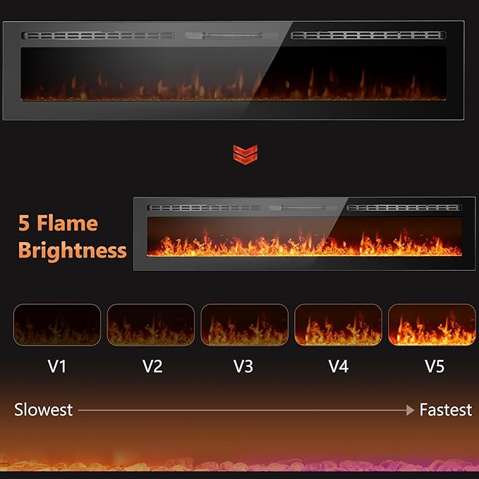 70 inch Ultra-Thin Electric Fireplace Recessed and Wall Mounted with Touch Screen Control Panel/Remote Control- Timer,Realistic 5 Flame - Log & Crystal Hearth Options