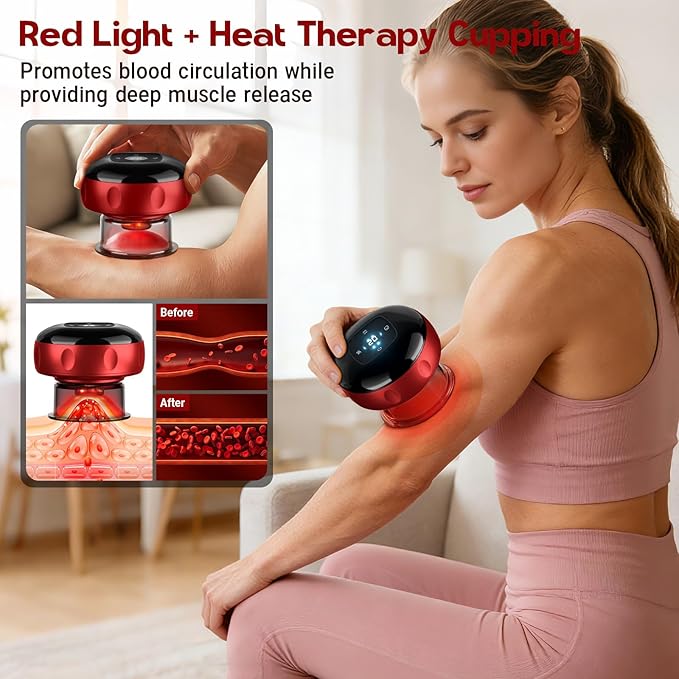 Cakoutanb 2 Pack Smart Cupping Therapy Massager, 7 in 1 Red Light Cupping Therapy Set with 2 Modes for Targeted Pain Relief, Muscle Soreness,Tighter Skin,Cupping Kit with 12 Levels Suction and Heat