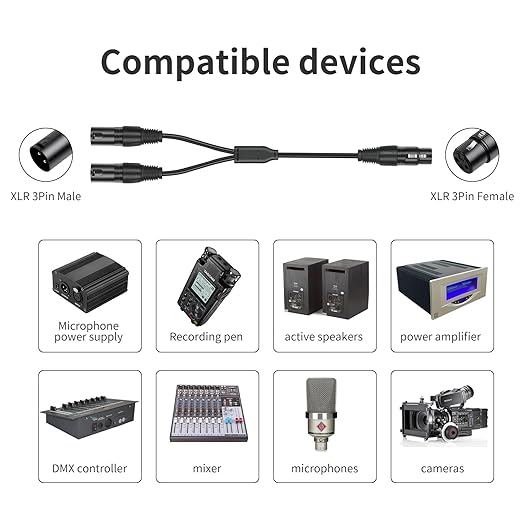5 Pack XLR Splitter Cable,1 Female to 2 Male, 1.5FT Stereo Mic to L&R Audio Y-Splitter Cable