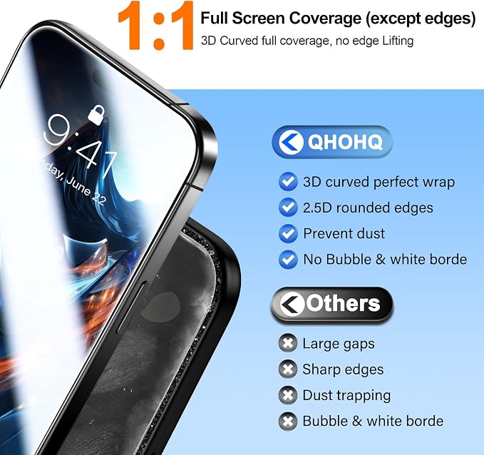 QHOHQ 3 Pack Screen Protector for iPhone 17 + 1 Set Camera Lens Protector - Image 5
