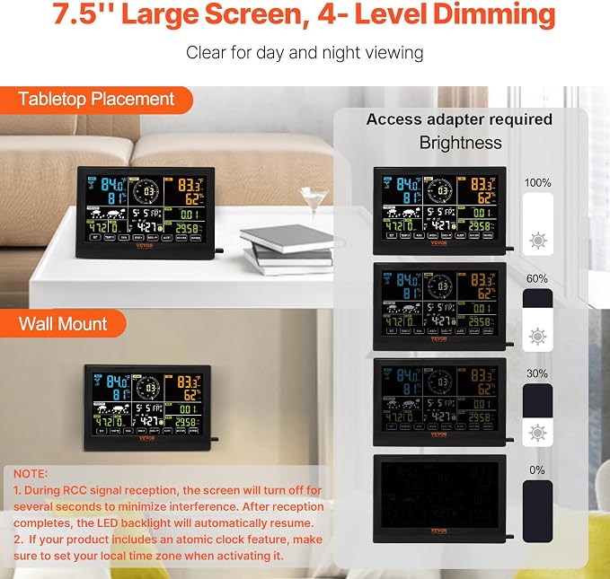 VEVOR 7-in-1 Wireless Weather Station, 7.5 in Color Display, Digital Weather - Image 4