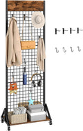 CHOEZON Grid Wall Panel, 2’ x 5.7’ Ft Floor Standing Gridwall Display Rack, Retail Display Stand, with 4 S-Shaped Hooks and 4 Garment Hooks for Entryway Kitchen Outdoor, Rustic Brown and Black TCJ27BF