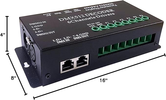 CANRIA DC 5V-24V 6 Channel DMX512 Decoder LED Controller, for RGBRGB RGBW RGBWW RGBWWW LED Strip Light, 4-Digit Display