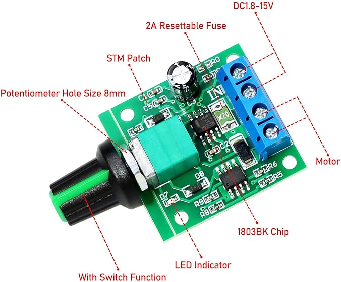 Gebildet 4pcs PWM Low Voltage Motor Speed Controller DC 1.8V/3V/5V/6V/12V 2A 1803BK 1803B Adjustable Driver Switch with Speed Control Knob