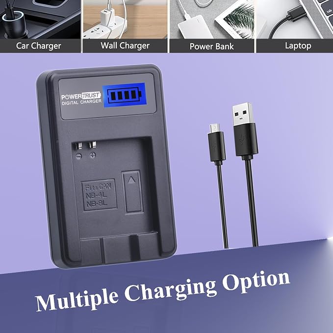 2-Pack 1200mAh 3.7v NB-4L Battery and LCD USB Charger - Image 7