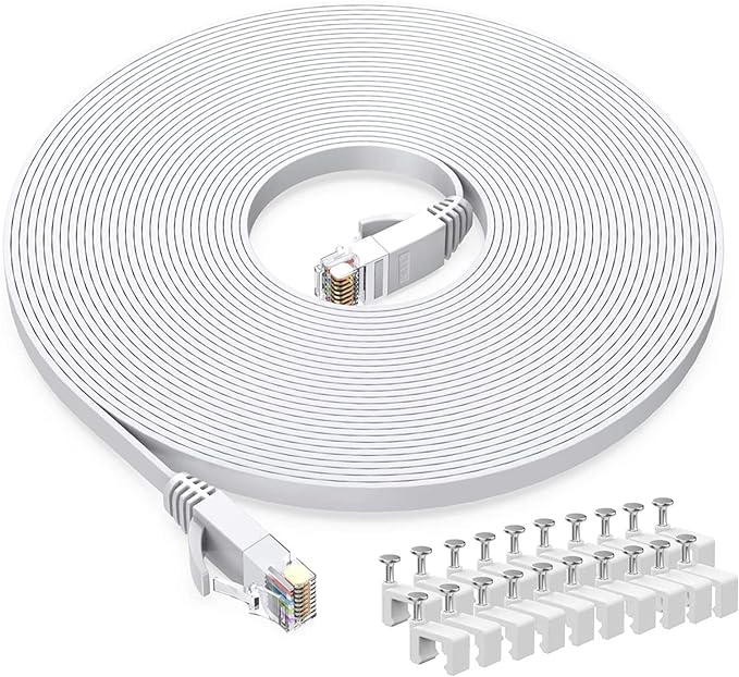 BUSOHE Cat6 Ethernet Cable 20 FT White, Cat-6 Flat RJ45 Computer Internet LAN by BUSOHE