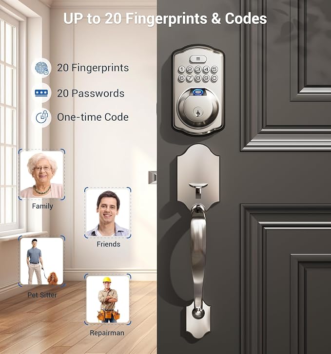 Veise Fingerprint Door Lock Set, Keyless Entry Door Lock, Front Handle Set - Image 3