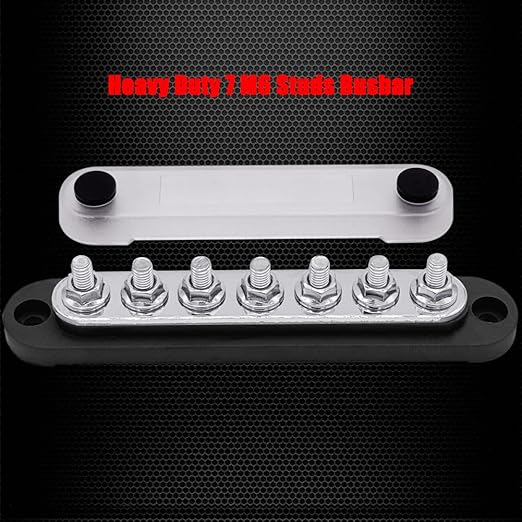 7 x M6 (1/4") Studs Power Distribution Block Bus Bar 12V, Ampper 5.9" HD 150A Marine BusBar Battery Distribution Block W/Cover for Car Boat Solar (Black)
