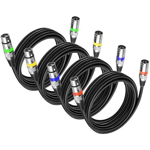MAD OWL 3 Pin XLR Cables Male Female XLR Patch Cable, XLR Cable Microphone Wire Extension Connectors for Stage Lights DMX Signal Connection (4 Packs 10ft/ 3m)