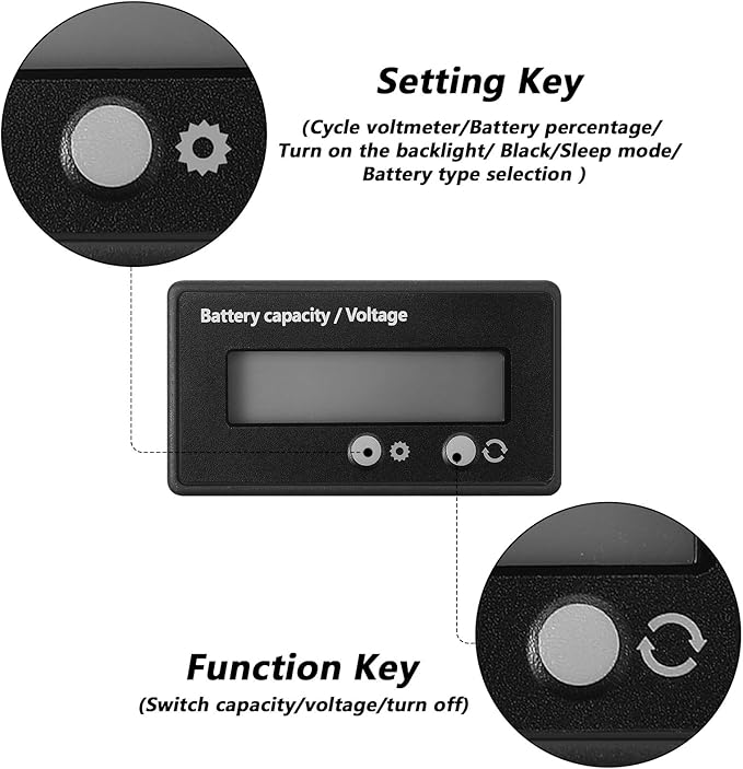 Frienda 2 Pieces Dc 12v 24v 36v 48v 60v 72v 84v Golf Cart Battery Meter with Alarm, Front Setting and Switch Key Battery Capacity Voltage Indicator Gauge Acid and Lithium Ion Indicator(Blue)