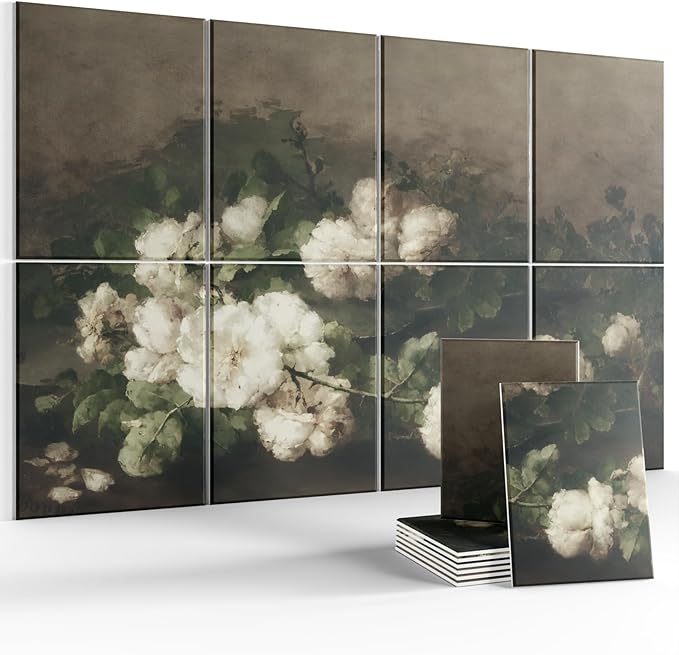 Wall Art Acoustic Panels,70''×47''Sound Absorbing Panels-8-Pack with 60 Adhesive Tabs, Panels for Living Room and Recording Studio, Offices-Stilleven met gitaar en rozen