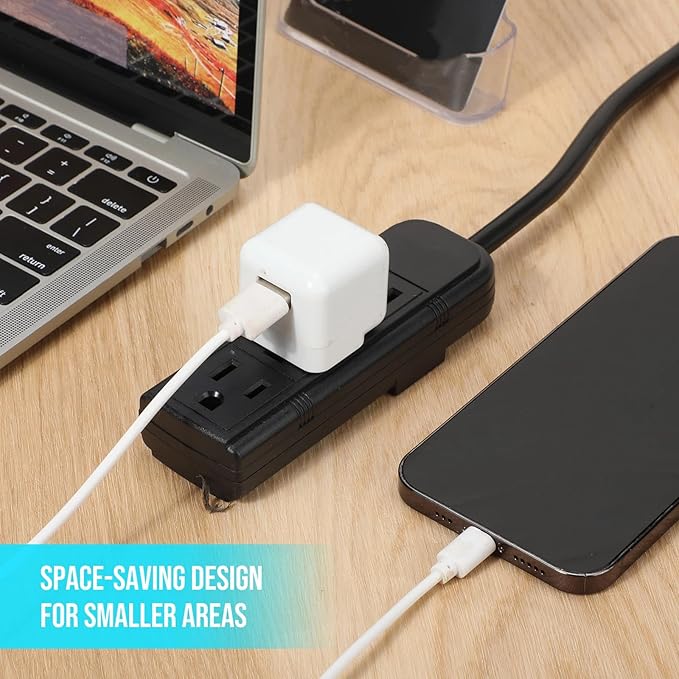 Copkim 12 Pack 3 Outlet Power Strip Extension Cord with Flat Plug Mini Cord 3 Ground Heavy Duty Mountable Outlets Strip for Computer Phone Home Office (1 ft,Black)