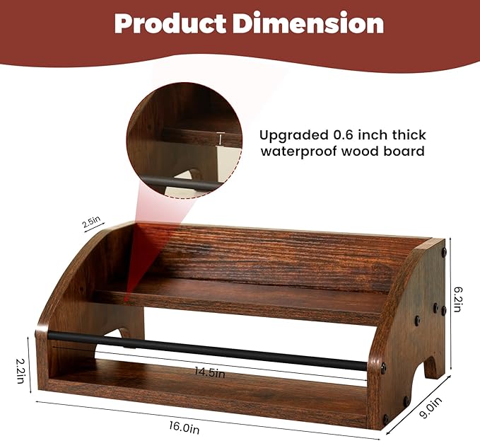 Rustic Wooden Countertop Organizer Brown - Liquor Bottle Display Shelf, Coffee Syrup Rack, Mini bar, Liquor Cabinet, Home Retro Bar Shelf Stand for Liquor Whiskey, Spirits