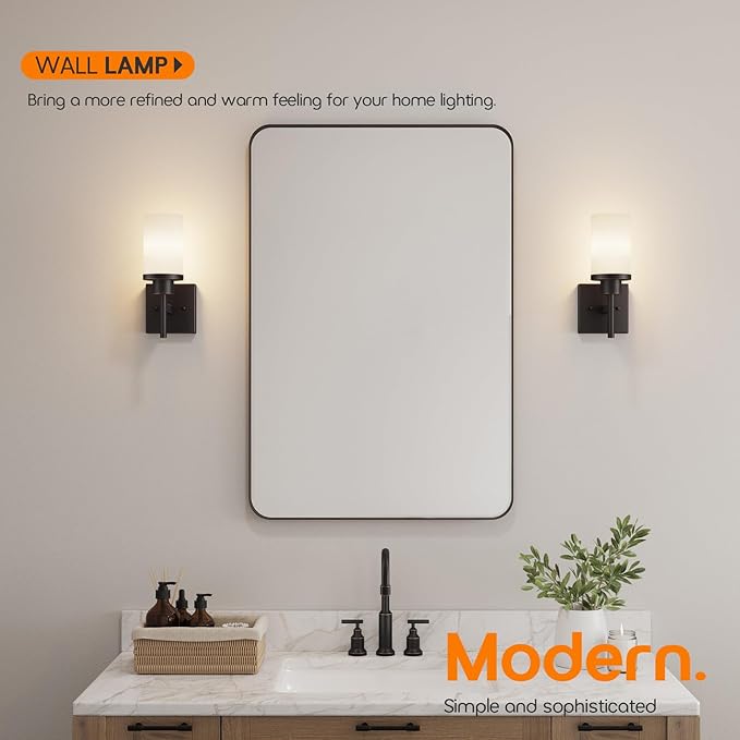 AONEON Wall Lights Over Mirror Bathroom Vanity Light Fixtures with White Frosted Glass Shade, Wall Sconces for Porch, 2 Pack Oil Rubbed Bronze T001ORB-L1-P2