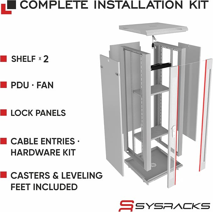 22U Wall Mount Server Rack Cabinet 24” Deep, 19” Network & AV Enclosure - Image 4