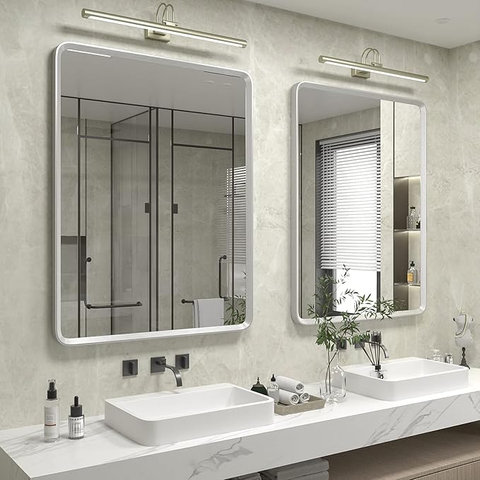 24x36 Inch Silver Framed Mirror, Silver Bathroom Vanity Mirror for Wall, Brushed Nickel, Rounded Rectangle Mirror, Shatterproof, Anti-Rust (Horizontal/Vertical)