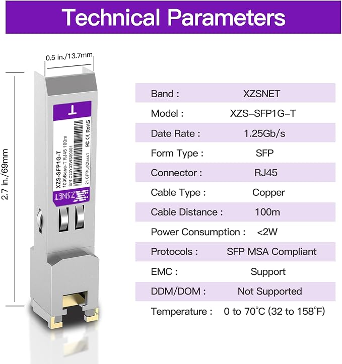 1000BASE-T SFP Transceiver, SFP to RJ45, 1.25G Copper SFP to Ethernet Module - Image 4