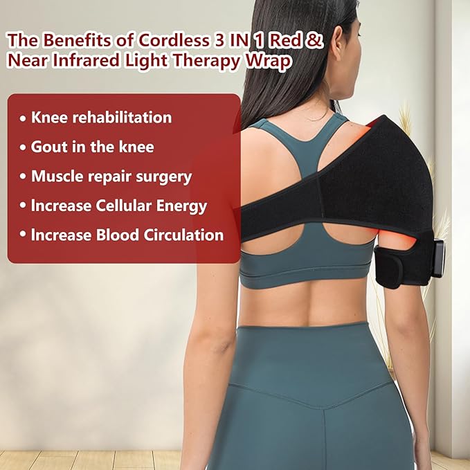 Cordless Shoulder Red Light Therapy Belt, Portable Near Infrared Light Therapy, 4000mhA Rechargeable 3-in-1 Relieve Shoulder Pain