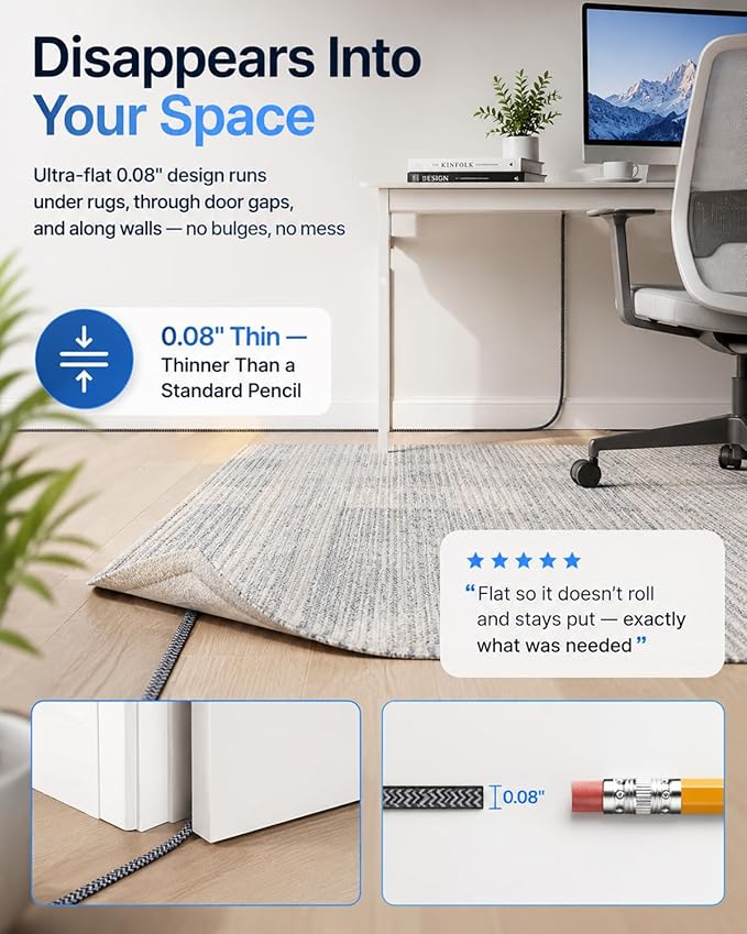 Cat 7 Flat Ethernet Cable 15 ft, Nylon Braided STP Shielded, 10Gbps 600MHz - Image 2