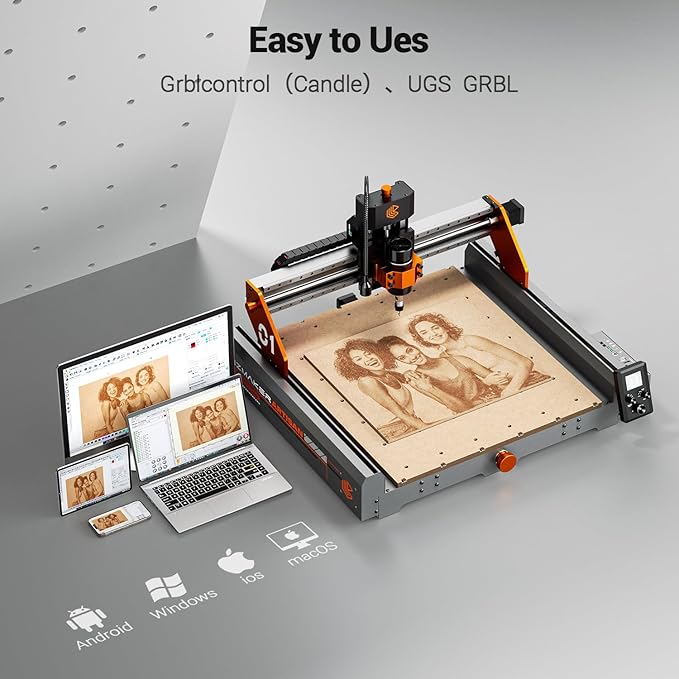 Artsian 01 CNC Router Machine 300W Spindle Power, 0.01mm Precision, 4-Axis Intelligent Controller, 420×420mm Workspace, Aluminum, Brass, Wood, Plastic, PCB Professional Desktop CNC Engraver